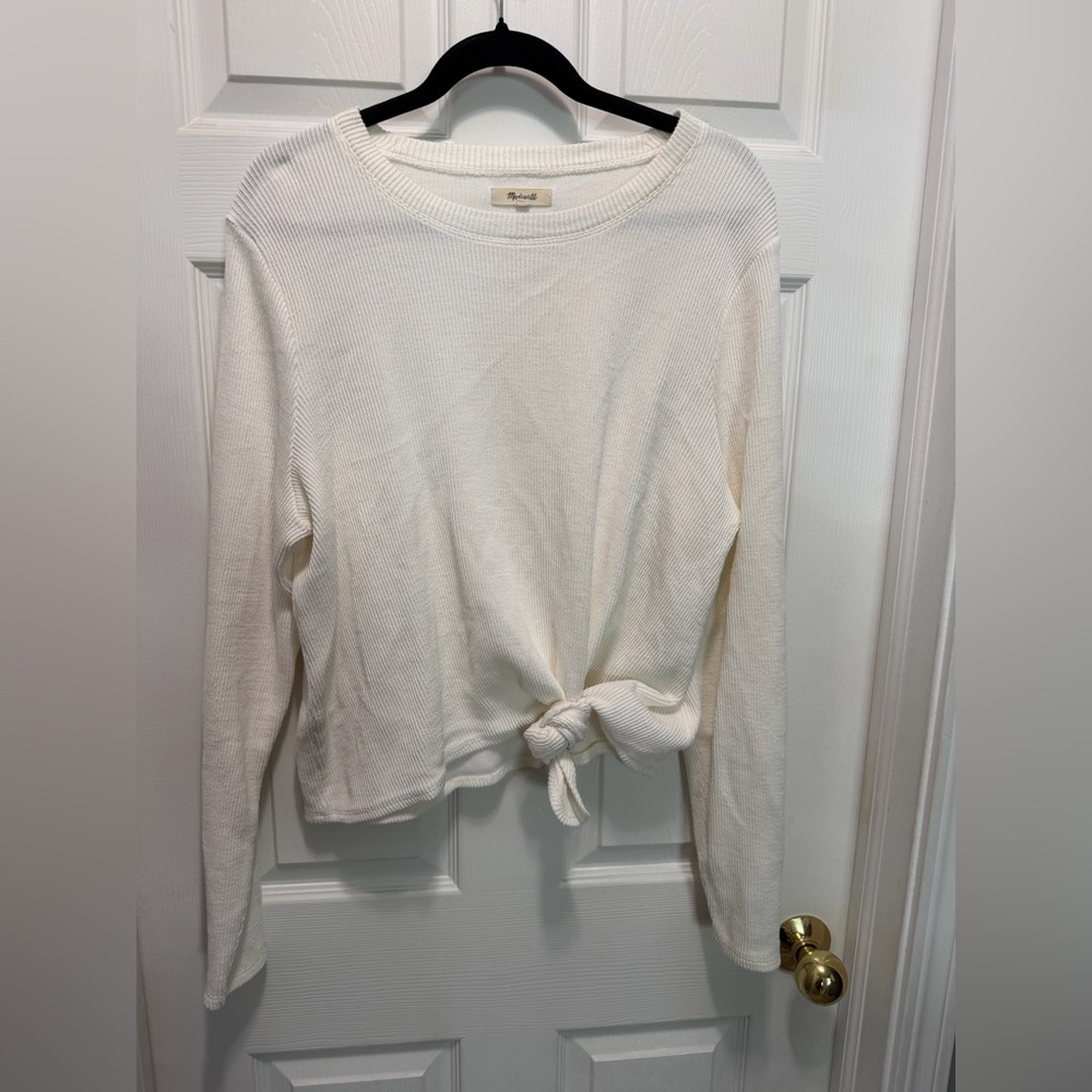 Madewell Ribbed Elwood Knot Front Top in Bright Ivory
